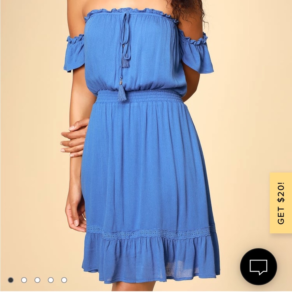 LuLus Blue Off the Shoulder Mini Dress